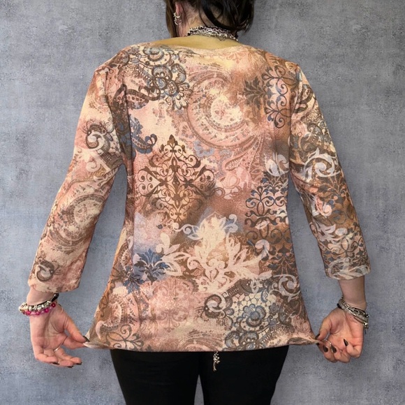 White Stag Women's Long Sleeve Top - Pink and Gray Paisley - Picture 2 of 3